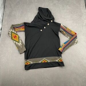 Mon Ami‎ Sweater Sz M Black Aztec Print Cowl Neck Tribal Western Warm Wear